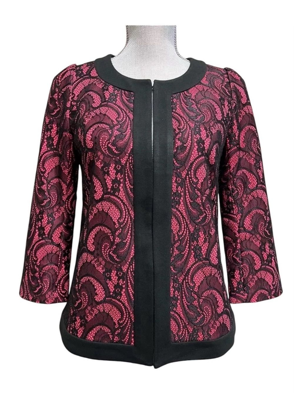 Jade Melody Tam Jacket XS/S Pink & Black Lace Damask